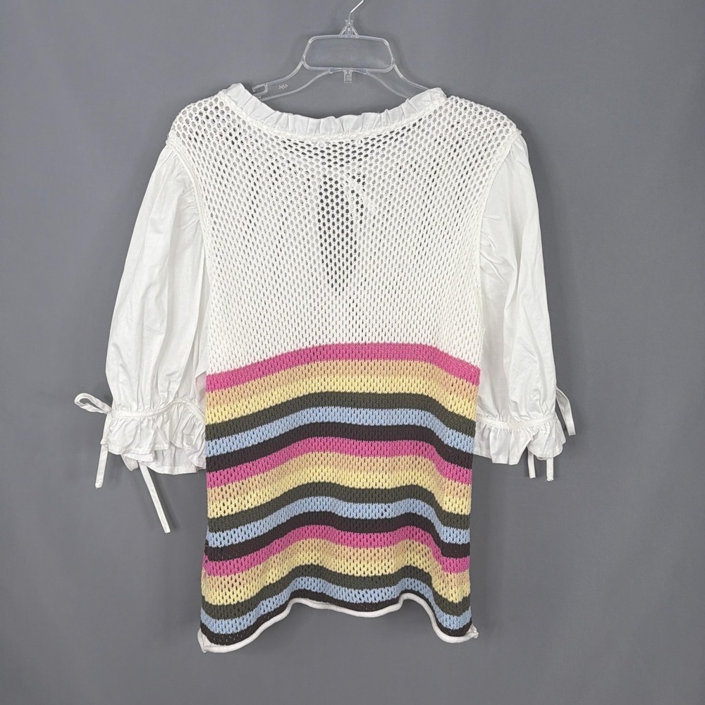 Porter Collective Top Women Medium White Crochet Puff Sleeve Boho Peasant Hippie - Picture 2 of 8